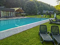 Swimmingpool vom Le Val d'Arimont am Morgen : 2018.Ardennen, Belgien, Europa, Europe, MRD, Malmedy, Wallonie